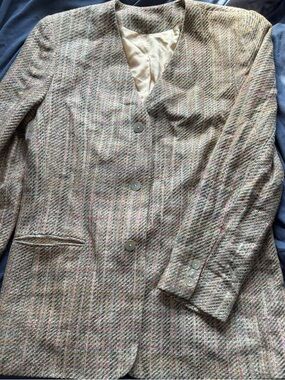 VTG Woven Tweed Button-Front Blazer in Multi-Neutral/Pink